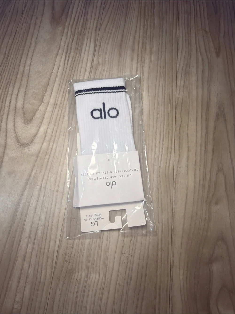 LG White Crew Athletic Socks with Black Logo and Stripe